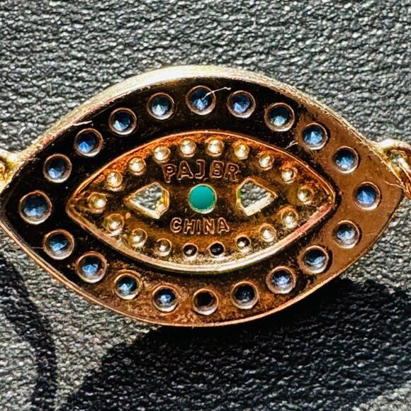 Evil Eye Link Pendant Blue & Clear Rhinestones over Gold Plated Necklace 16-19" - Picture 6 of 10